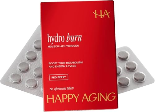 Happy Aging Hydro Burn H2 Molecular Hydrogen Water Tablets - Clean Energy & Metabolic Support - Fast-Dissolving Red Berry Antioxidant - 30 Tablets - Molecular Hydrogen Tablets with Magnesium