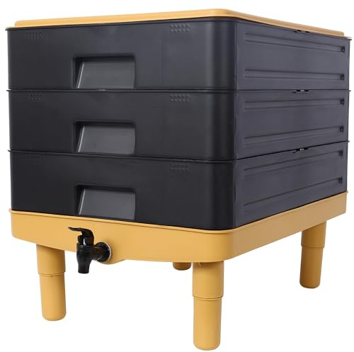 3-Tray Composter, 65L Worm Compost Bin - Indoor/Outdoor Worm Farm Kit for Food Waste Recycling, Vermicomposting & Vermiculture