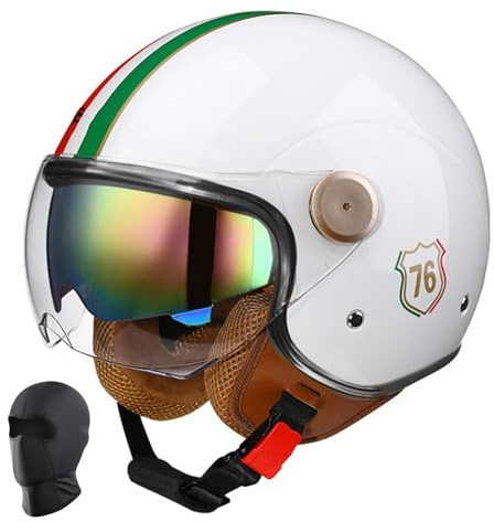 Casco de Motocicleta para Adultos con Visera, Casco Abierto con certificación ECE, Cumple con los requisitos de Seguridad Vial, Casco Estilo Jet Retro para recorridos en Scooter Cruiser J,L59-60CM