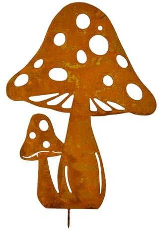 ALEMIN Rost Große Pilze Gartendeko, Roststecker Fliegenpilze, Metall Edelrost Pilzes Gartenstecker Herbst Rost Deko für Innen & Außen Garten Dekoration