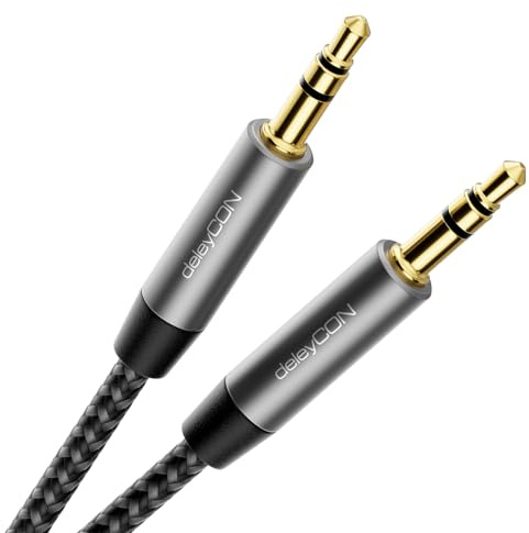 deleyCON 7,5m Nylon AUX Kabel 3,5mm Klinke Stereo Audio - Schwarz