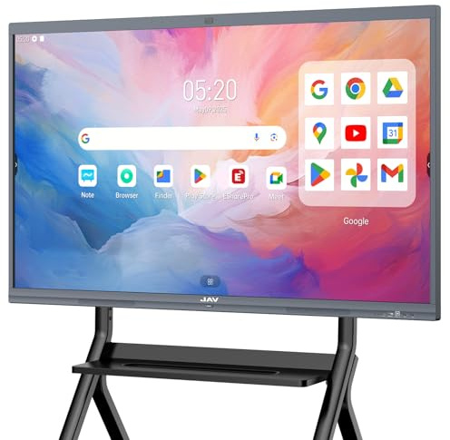 JAV Interaktive Whiteboard 55 Zoll Android 14 Google EDLA Zertifiziert | 8+128GB Smartboard Touchscreen 4K UHD Eingebaute 48MP AI Kamera Dual System Digitale Whiteboard für Büro Schule