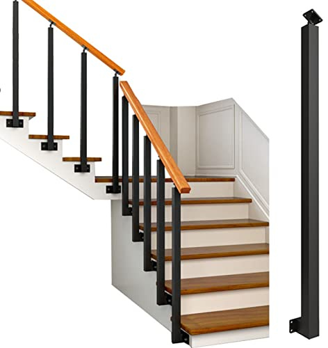 Rampe d'escalier extérieur/intérieur – Lot de 1/2/5/8/10/20/25/30 poteaux de balustrade en métal avec base plate réglable – Tige noire pour une installation facile – Support latéral