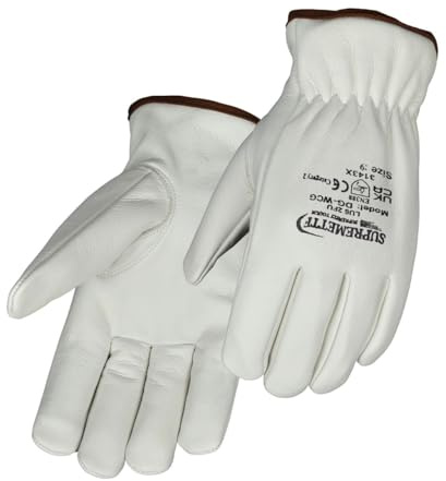 Supreme TTF 5 Pairs Driving Gloves White Cowhide Leather Fully Cotton Fleece Lined HGV Lorry Truck Drivers Work Safety Glove (M (Size 8))