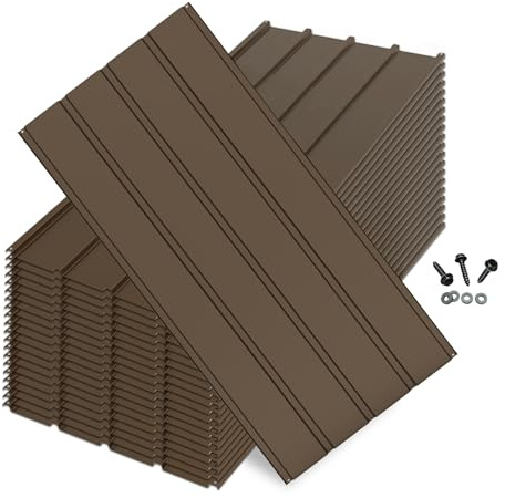 SHPAI 20PCS Metal Roofing Panels, Corrugated Galvanized Roof Panels, Waterproof Metal Siding Panels with 120 Pcs Steel Screws for Pergola, Gazebo, Shed, Garages, Stables and Mobile Homes -Brown