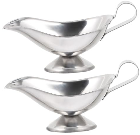 FIXOSHEE 2pcs Stainless Steel Gravy Boat 5oz Sauce Jug Metal Serving Dish for Dipping Sauce and Condiments, Suitable for Western Cuisine and Thanksgiving Table