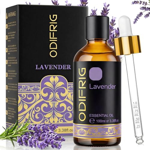 ODIFRIG Lavendelöl, 100 ml, Natürliches Lavendel Öl, Für Aromatherapie, Duftlampe, Massage, SPA, Baden, DIY, inklusive Pipette