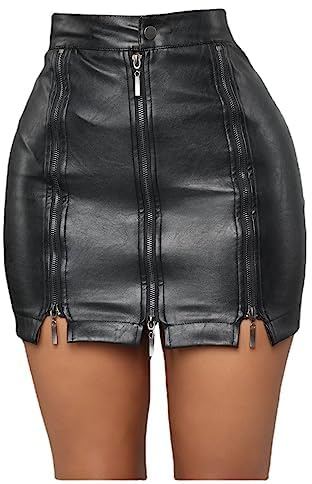 Generisch Falda sexy para mujer de cintura alta, de piel sintética, faldas delgadas de piel sintética, minifalda elástica, falda bodycon faldas gogo clubwear falda de cuero, A negro., S