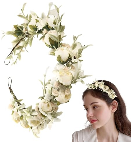 Blommigt pannband – Bröllopsblomsterkrongirland justerbar storlek | Artificiellt blommigt hårtillbehör för fotorekvisita festivaler och bröllopsevenemang, romantisk Boho- för kvinnor, flickor, f
