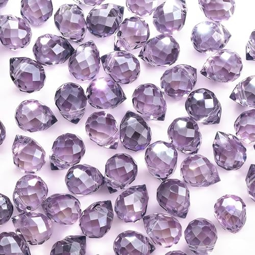 100 st lavendel lila facetterade kristallglaspärlor 8 x 10 mm, glänsande droppformade glaspärlor för smyckestillverkning, kristallpärlor för armband halsband örhänge gör-det-själv hantverk