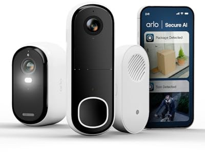 Arlo Essential 3 2K Akku Kamera Aussen & Video Türklingel mit Türgong | Kabellos, 2K Video, Türgong inkl., Farb-Nachtsicht, KI-Erkennung, Alexa-kompatibel, Arlo Secure Testzeitraum