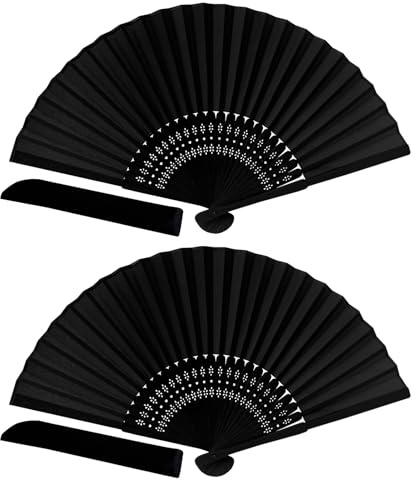 EeGo Folding Hand Fan, Handheld Fan Bamboo Hand Fan for Birthday Gifts Dancing Cosplay Wedding Party, 2PCS Black