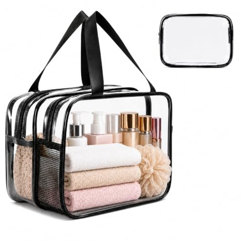 GYOYEDE 2 Pack Clear Toiletry Bags,Large Toiletry Bag Thickened PVC Toiletry Bag for Women and Men,Waterproof Cosmetic Bags with Handle,Transparent Travel Toiletries Bag for Business,Camping, Travel