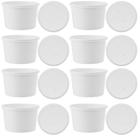 Operitacx Vasos de Helado Desechables de Papel Blanco de 8 Oz con Tapa, Doble Capa, Paquete de 25 Sets, Envases para Alimentos y Postres, Ideales para Restaurantes y Tiendas de Té