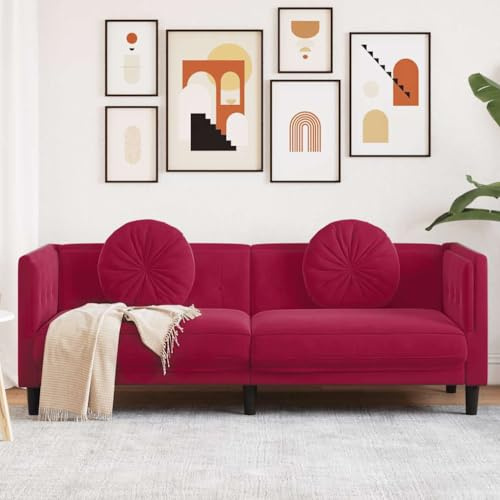 Keeushr 3-Sitzer Sofa mit Kissen in Weinrot Samt Polstergarnitur für das Wohnzimmer – Bequeme Polstermöbel mit gepolsterten Sitzflächen und stabilen Stützbeinen