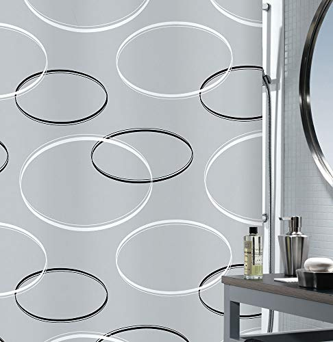 Spirella Anti-Schimmel Duschvorhang - Anti-Bakteriell, waschbar, wasserdicht, Polyester, „Anello“ 180x200cm Grau