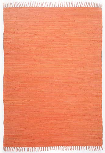 Theko | Dhurry Teppich aus 100% Baumwolle Flachgewebe Teppich Happy Cotton | handgewebt | Farbe: Terrakotta | 160x230 cm