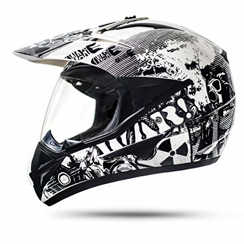 ATO-Helme GS War Weiß Crosshelm mit Visier für Quad ATV Enduro Motorradhelm ECE 2205 Größe: L 59-60cm
