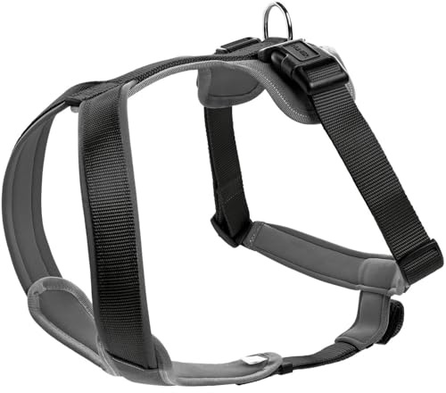 HUNTER Neopren Hundegeschirr | strapazierfähiges Nylon, mit weichem Neopren gepolstert, reflektierendes Material, Farbe: Schwarz/Grau, Größe L