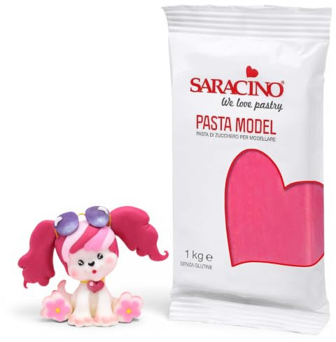Saracino Pasta di Zucchero Model Fucsia per Modellaggio da 1 Kg senza Glutine Made in Italy