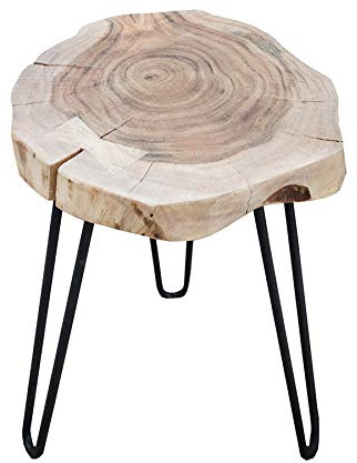 invicta INTERIOR Massiver Beistelltisch GOA Hocker Baumstamm Scheibe Akazie rund Tischplatte Holztisch Massivholz Wohnzimmertisch