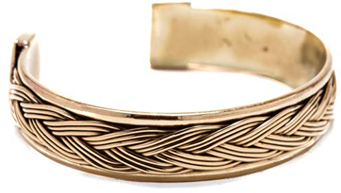 Windalf Unisex Vintage Vikings Armreif RAYA Ø 5.8 cm Zopf Muster Bohemia Ethno Hippie Armschmuck Handgeschmiedet Bronze