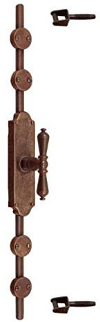 Cremonese forgiata finitura color ruggine LINEA IL FORGIATO MADE IN ITALY, ad aste esterne complete di n°2 aste 1100 mm, n°4 cavallotti, n°2 riscontri a rullo regolabili FM312.MPE