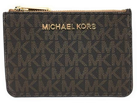 Michael Kors Jet Set Travel Kleine Reißverschlusstasche mit Ausweishalter – Twill PVC beschichtet, Braun und Quaste, Taille Unique, Twill