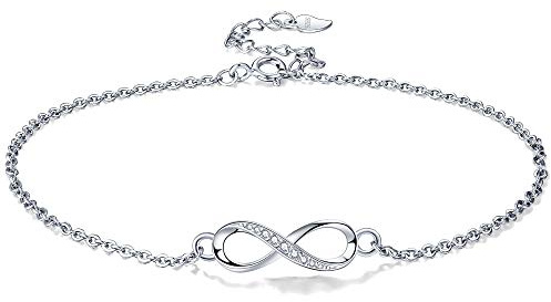 Lydreewam Unendlichkeit Fußkettchen Silber 925 für Damen Sommer Barfuß Strand Fusskettchen mit Zirkonia, verstellbares 22+4cm