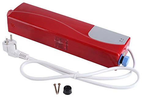 Scaldabagno-mini serbatoio di acqua elettrico riscaldamento istantaneo bagno cucina lavastoviglie lavastoviglie spina europea (220V 3000W)(Rosso)