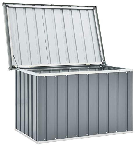 Baule da Giardino, contenitore esterno con coperchio a cerniera, 109 x 67 x 65 cm, in acciaio zincato e plastica, cassapanca da terrazza e patio per riporre cuscini e coperte