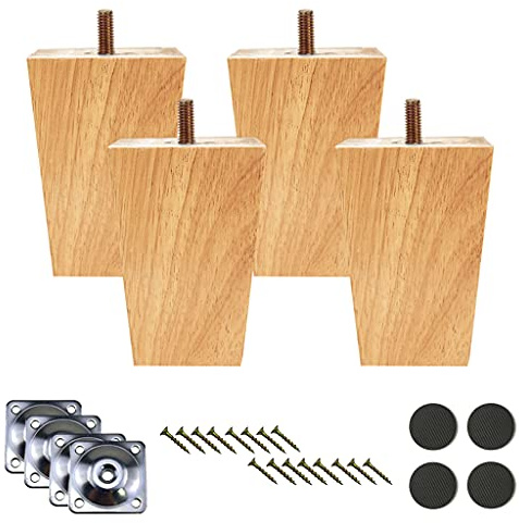 4 STK Holz sofafüße Möbelfüße 6/10cm Holzfarbene Möbelfüße für Stühle Sofas und Schränke Mit Schrauben und Unterlegscheiben (48 x 48 x 100mm)