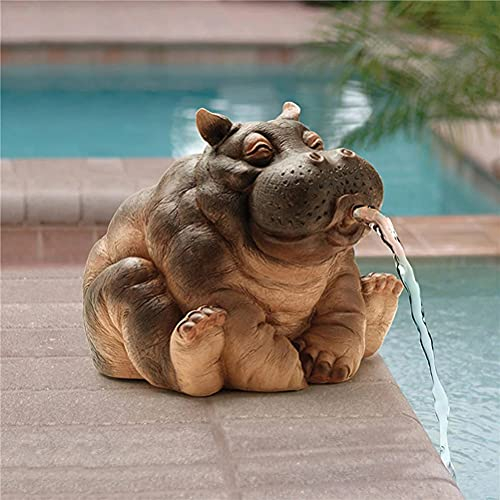 Nanga Bawa Animal Fountain Spitter, Carp and Hippo Garden Water Feature Statue Pond Sprinkler Resin for Swimming Pool Spitter Ornaments ation, Brown, 16x12x10cm