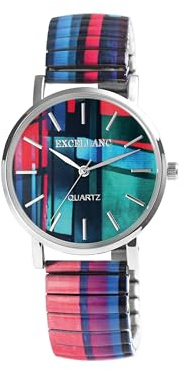 Armbanduhr Damen Bunt Grün Regenbogen Schwarz | Ausgefallene Damenuhr mit Zugarmband | Bunte Damenuhren außergewöhnlich – Raptor Stil Uhr Frauen modisch farbig