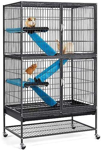 Yaheetech 2-Story Small Animal Cage with Rolling Stand, Removable Platform & Ramp - 137cm Metal Habitat for Ferrets, Chinchillas, Rabbits, Hedgehogs, Black