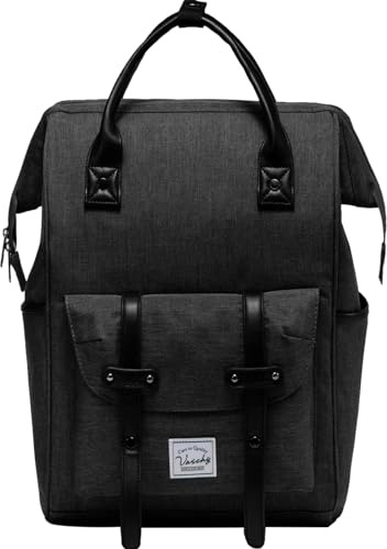 VASCHY Mochila Hombres, Impermeable Vintage Mochila Escolar para Portátil 15.6 Pulgadas antirrobo con USB Cargando Puerto Grande Funcional Bolsa de las Mujeres para Viaje