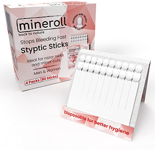 Accessori per la rasatura con bastoncini emostatici Mineroll (confezioni da 4, 80 bastoncini) fermano il sanguinamento in caso di graffi da rasoio e tagli minori per uomini e donne