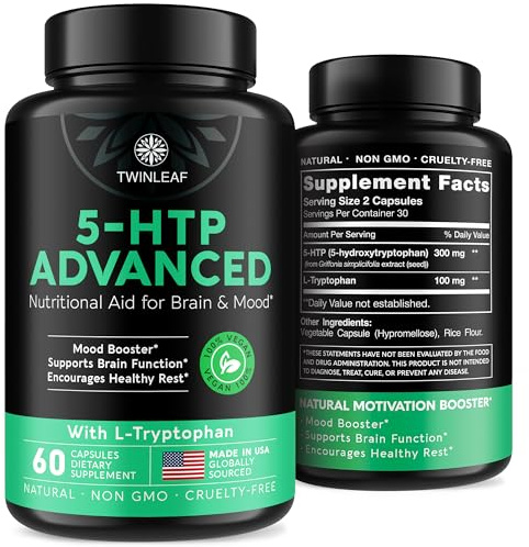 5 HTP Supplement for Mood Support - Made in USA - Natural Manganese & L-tryptophan Capsules - 5-HTP Booster for Men & Women - Proprietary Formula for Mood and Relaxation - 60 Vegan Capsules
