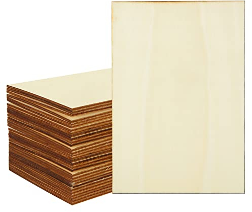 AKOLAFE 24 hojas de madera contrachapada de 6 x 4 pulgadas, hojas de tilo sin terminar de 3 mm, cuadrados de madera de balsa, tablero de madera de balsa, pirografía, manualidades, piezas de madera