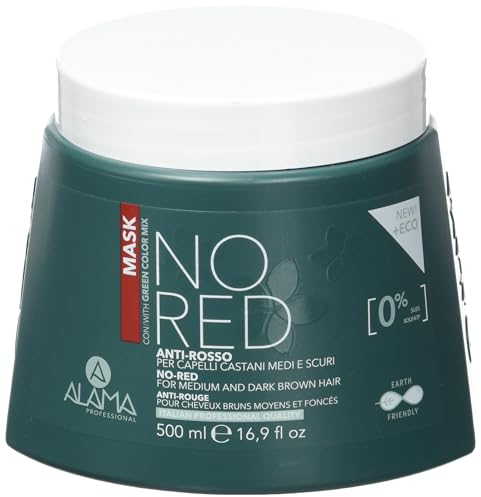 Alama Professional No-Red Maschera Antirosso e Antiriflesso per Capelli Castani, Medi e Scuri, Naturali e Colorati, Formula Vegan e Gluten Free con Pigmenti Verdi, 90% Ingredienti Naturali, 500 ml