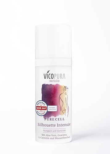 VICOPURA Purecell, kraftvolle Anti-Cellulite-Creme, mit pflanzlichen Aktivstoffen, strafft die Haut, mit Massagehandschuh, 50ml | Bei Oragenhaut, mit pflanzlichen Aktivstoffen, für ein ebenmässiges Hautbild, mit Soft Peeling Handschuh