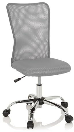 hjh OFFICE 691016 Snurrstol för barn KIDDY NET I - Grå, Ergonomiskt ryggstöd, Designkontorsstol som växer med barnet, Klädsel av luftkonditionerat meshtyg