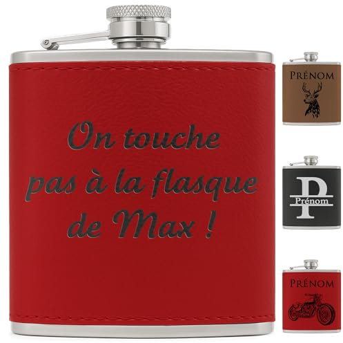 KDO MAGIC Flasque alcool personnalisé 175ml rouge | Idée cadeau homme | EVG | Personnaliser | Texte ou Prénom gravé | Cadeau | Anniversaire | Noël