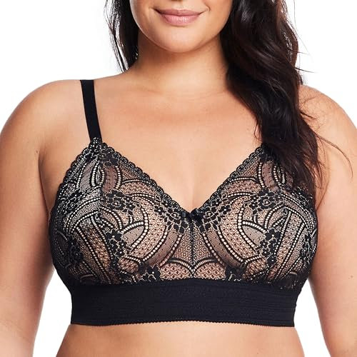 Glamorise Bramour Gramercy Luxe Lace Bralette Wirefree Bra 7012 (Women's & Women's Plus) Black
