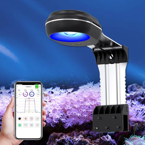 PopBloom RL60 LED Aquarium LED Beleuchtung, Vollspektrum Aquarium Lampe, Salzwasser Aquarienbeleuchtung mit WiFi-Steuerung für Korallen, Riffe Meerwasser Aquarium Tank (60W RL60 Schwarz)