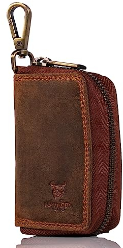 MATADOR Portachiavi in pelle #BARI con elegante scatola regalo, elegante custodia per chiavi dell'auto con portachiavi, portafoglio RFID per carte, custodia di lusso con scomparto singolo, Braun