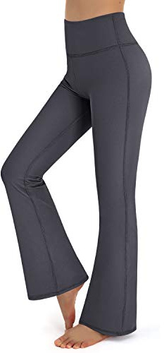 Promover Utsvängda byxor kvinnor bootcut yogabyxor för kvinnor sport leggings stretch hög midja träning bootleg magkontroll svarta arbetsbyxor petite/regular/höga, Grått, L/Liten
