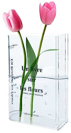 Vaso Libro Trasparente,Vaso a Forma di Libro Trasparente 15 x 4 x 20 cm,Book Vase for Flowers per Arrangementi Floreali e Decorazione Domestica