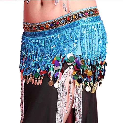 QUNINE Bauchtanz-Gürtel für Damen, Hüfttuch, farbig, Damen-Bauchtanz-Bekleidungszubehör, Quastengürtel, Bauchtanz-Hüfttuch (blau, Einheitsgröße)