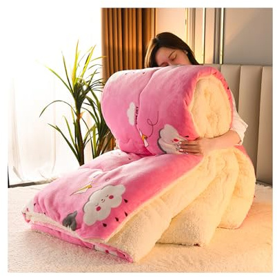 HonunG Bettdecke Winter,Schwere Decke Zum Schlafen,Dicke Bettdecke,Gewichtsdecke,Warme Lamm Kaschmir Decke,Winter Decke Warm,Bettdecke Ohne Bezug Nutzbar (Rosa,220x230cm-4kg)